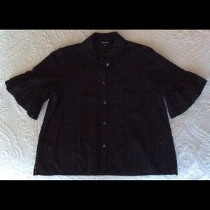 Madewell black eyelet blouse with ruffle sleeve